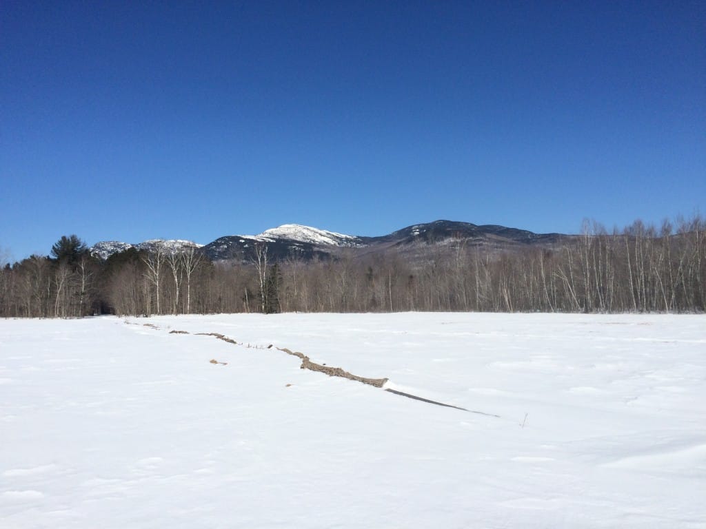 The snowy path taken to Tumbledown pond.