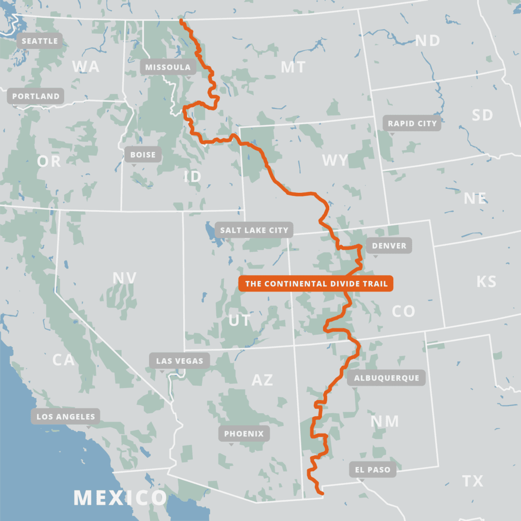 A map of the Continental Divide Trail.