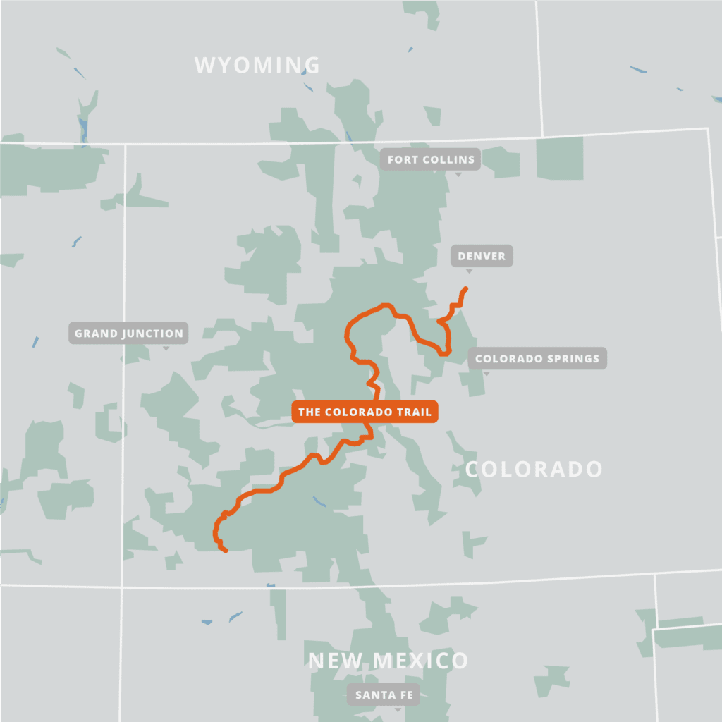 A map of the Colorado Trail Bike Route.