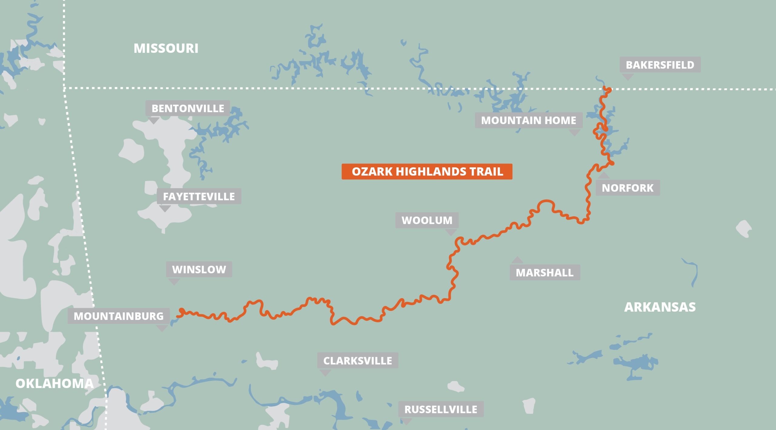 Ozark Highlands Trail map from FarOut