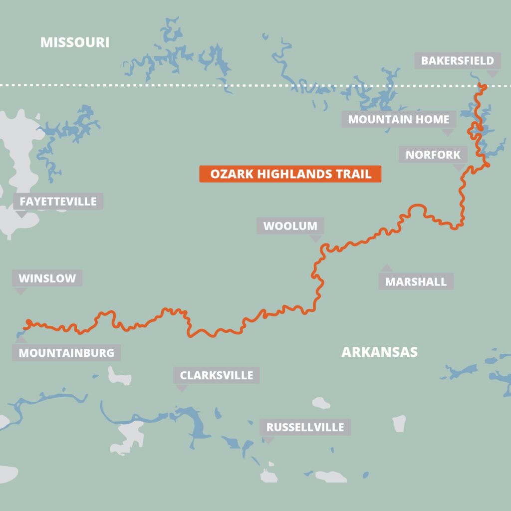 Ozark Highlands Trail map - square from FarOut