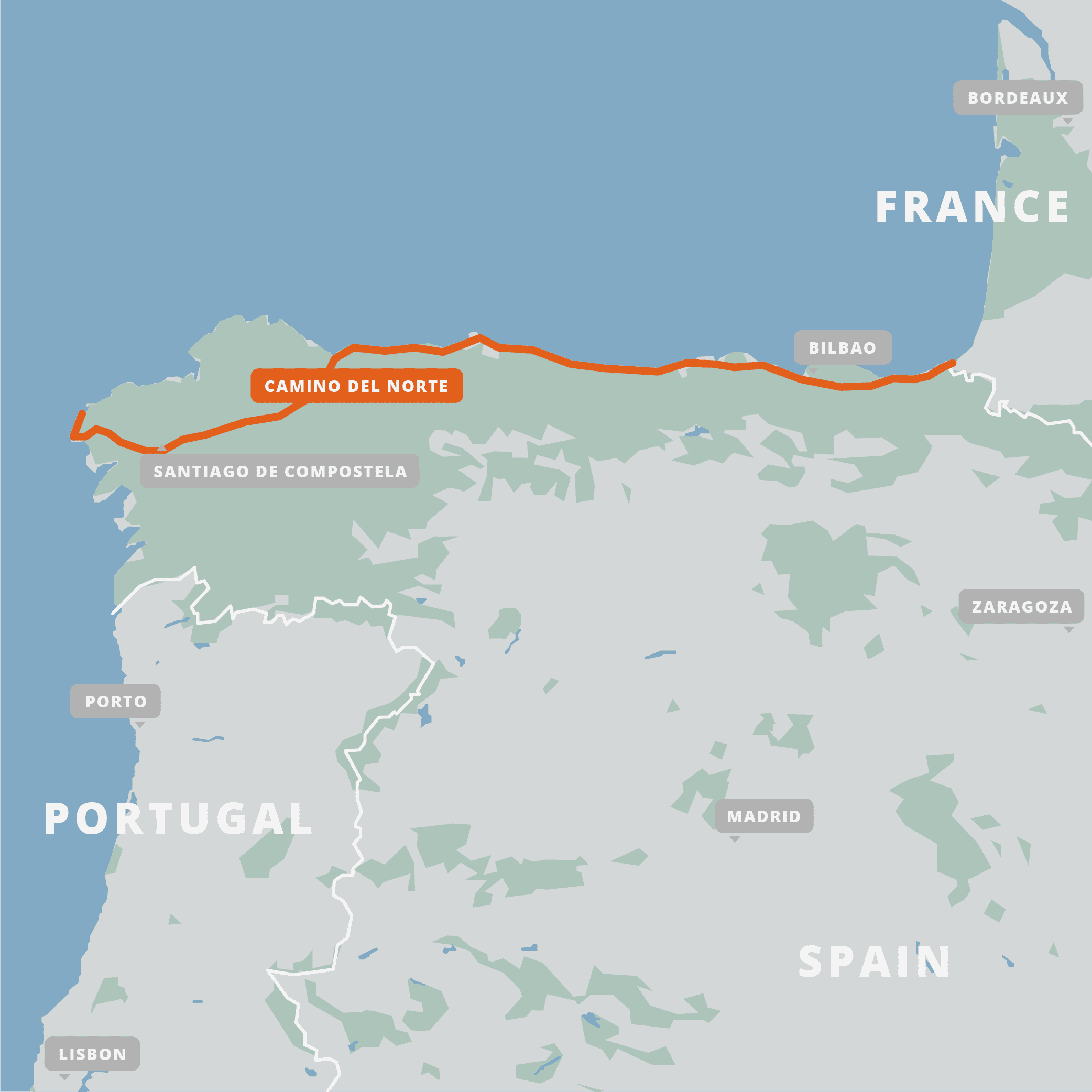 A map of the Camino del Norte.