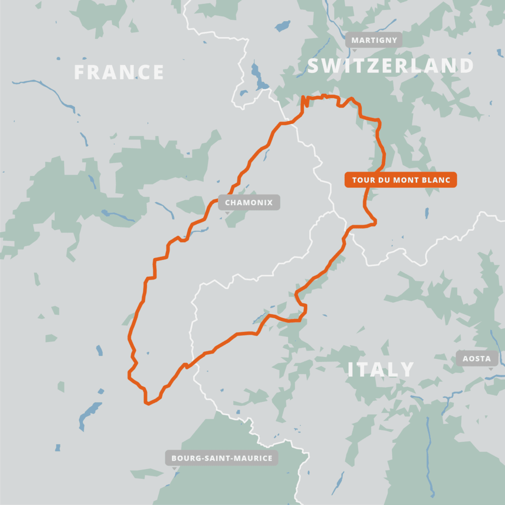 A map of the Tour du Mont Blanc.
