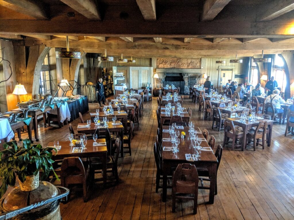 The inside of the Timberline Lodge Buffet on the PCT in Oregon.