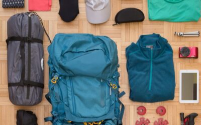 Backpacking gear laid out on the floor. Not many luxury items in the picture