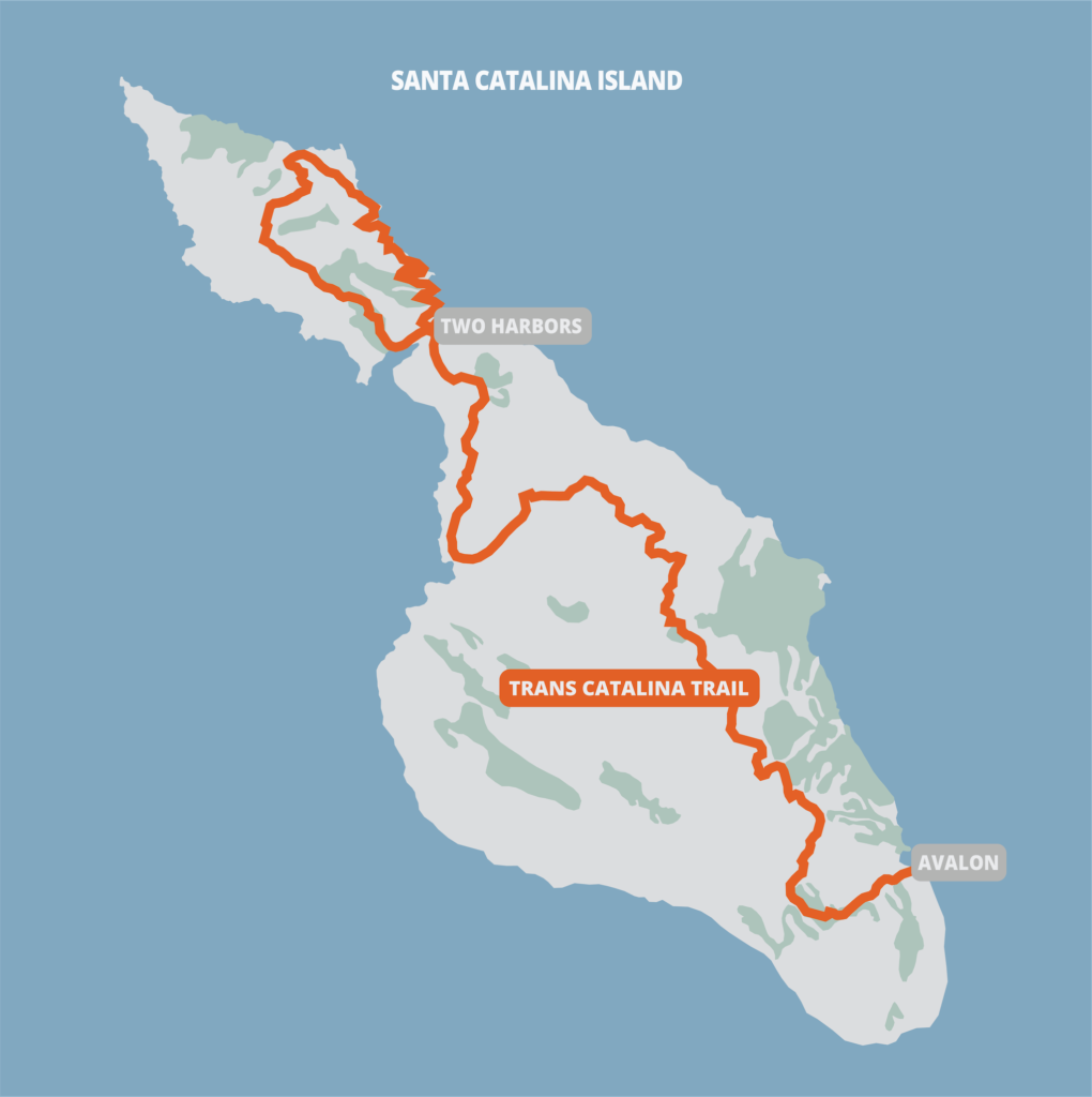 Trans Catalina Trail on a map of the Catalina Island.