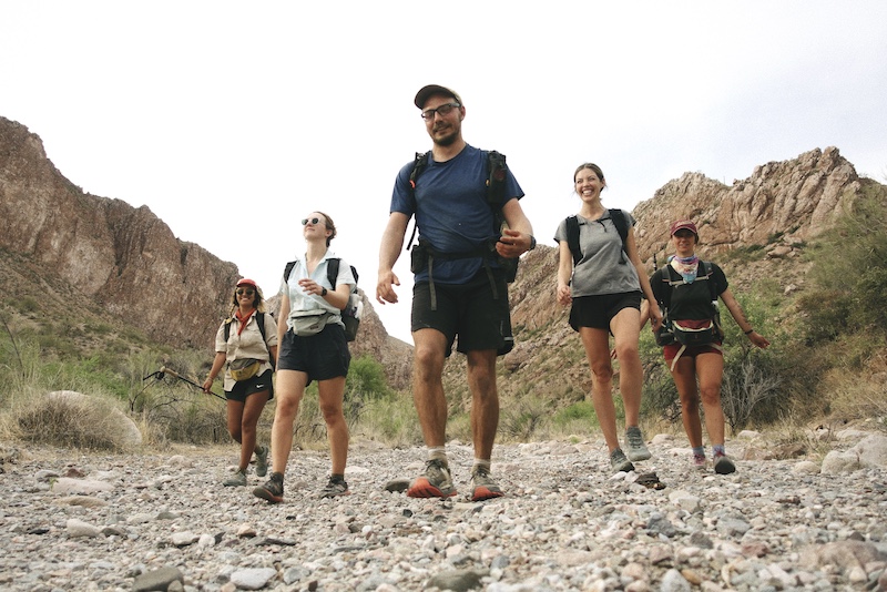 a group of five hiker thru-hiking