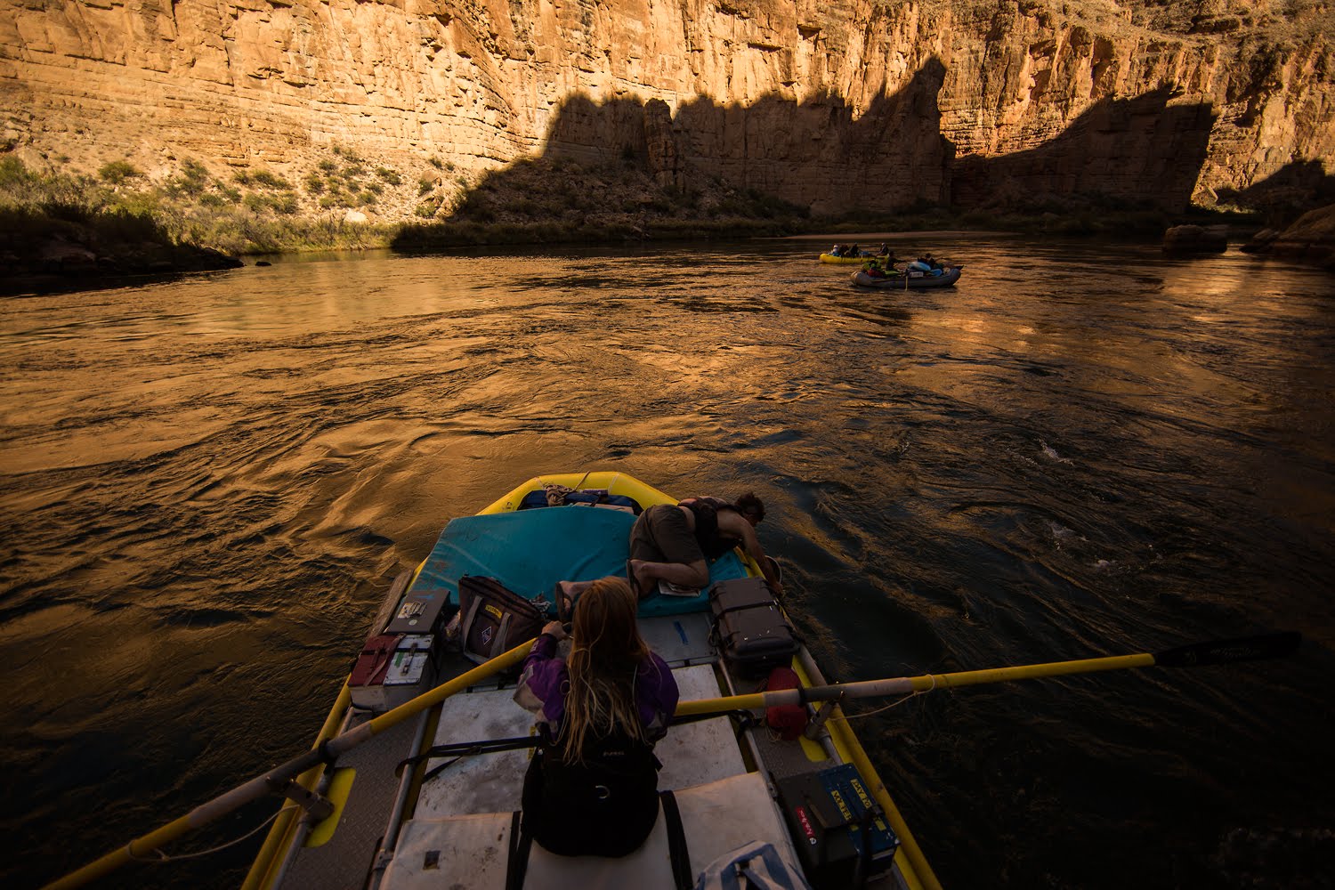a raft in a calm area in the Grand Canyon