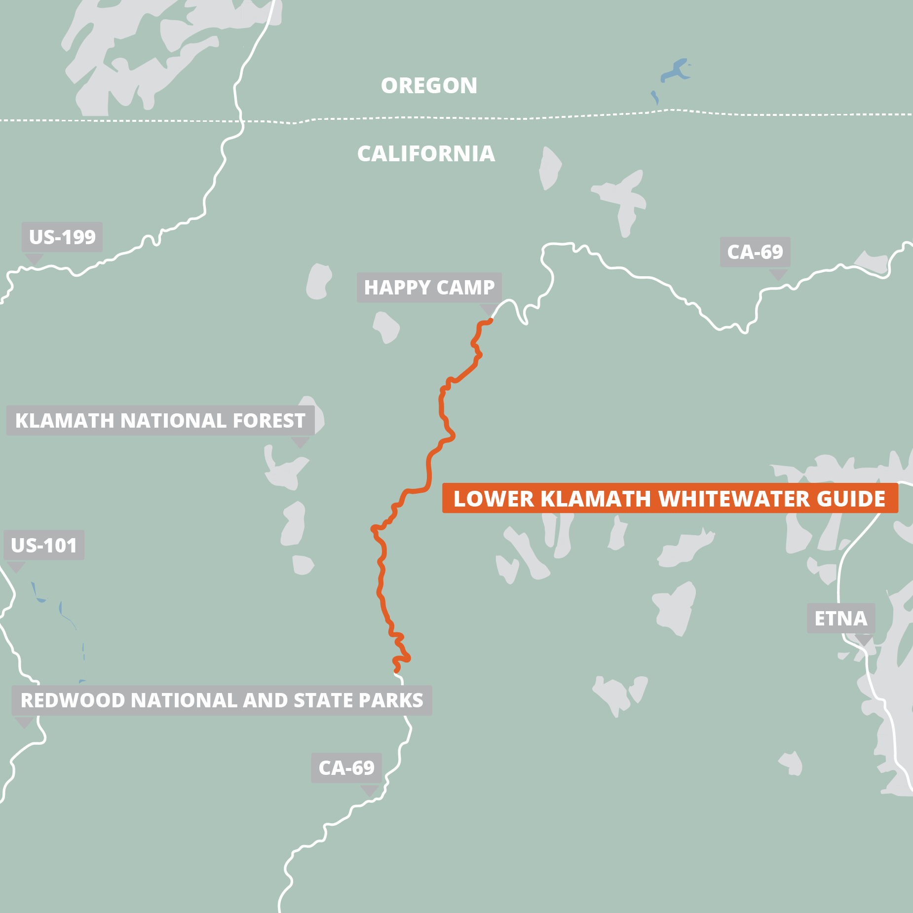 Lower Klamath Whitewater Guide map mobile