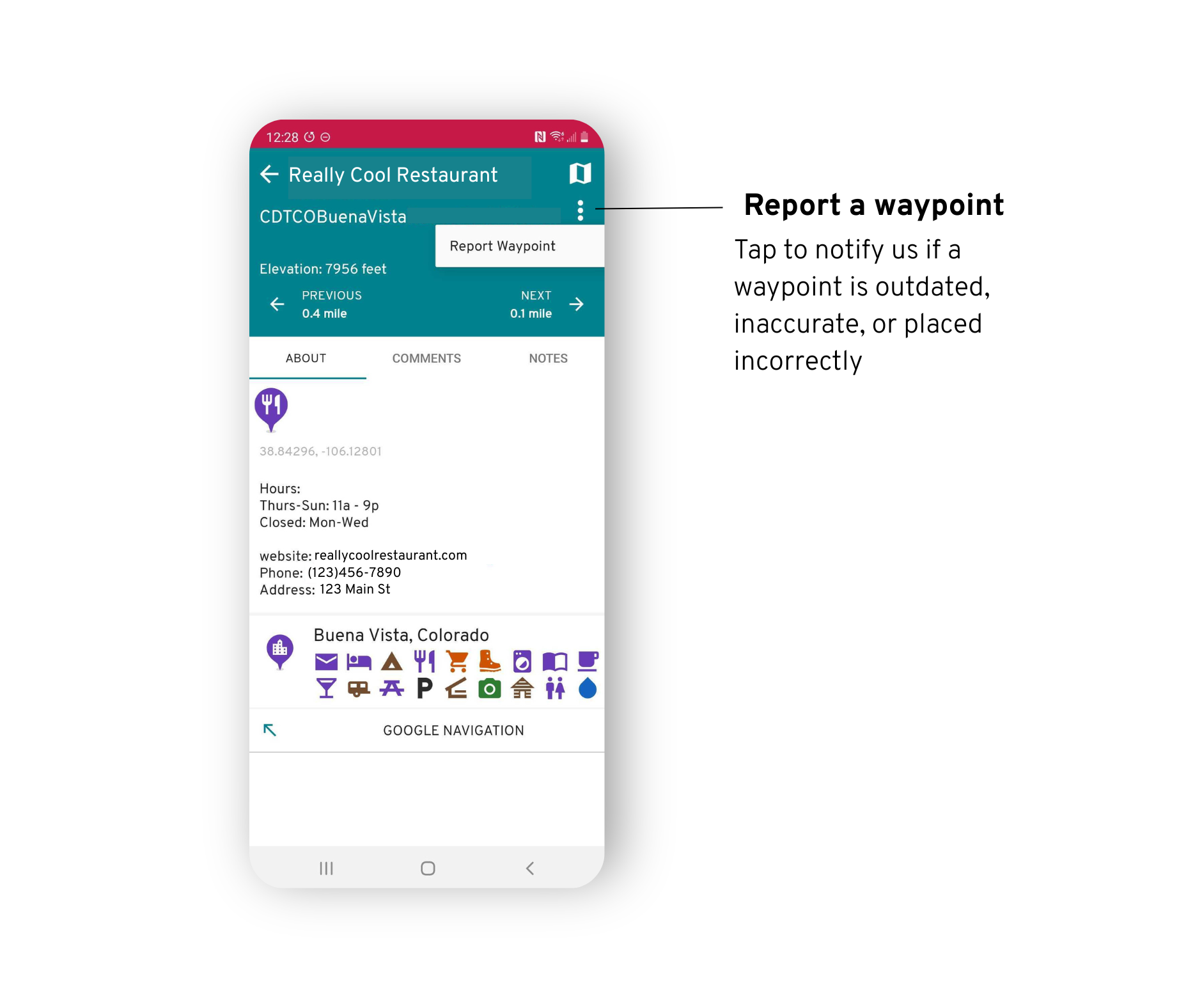 farout-android-waypoint-reporting-howto FarOut Android screenshot of waypoint reporting feature