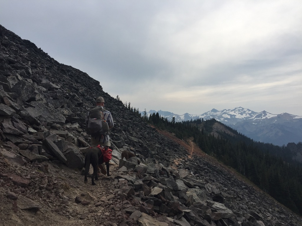 a hiker walking along goat rocks wilderness