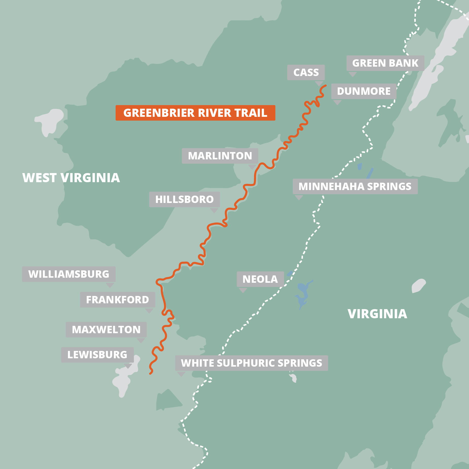 Greenbrier River Trail FarOut map - square