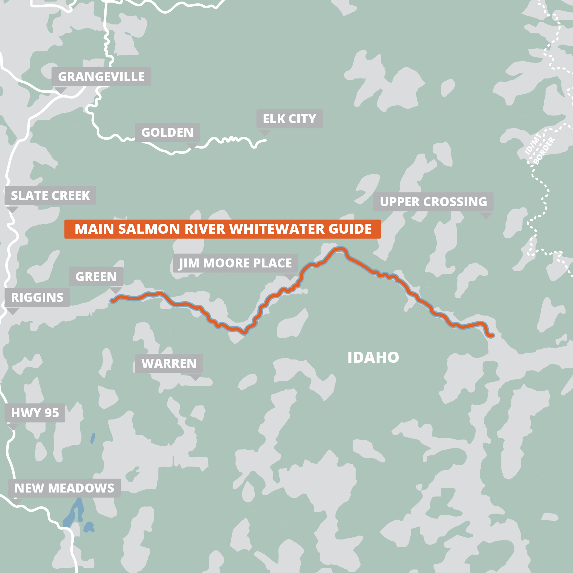 main salmon river whitewater guide map - square