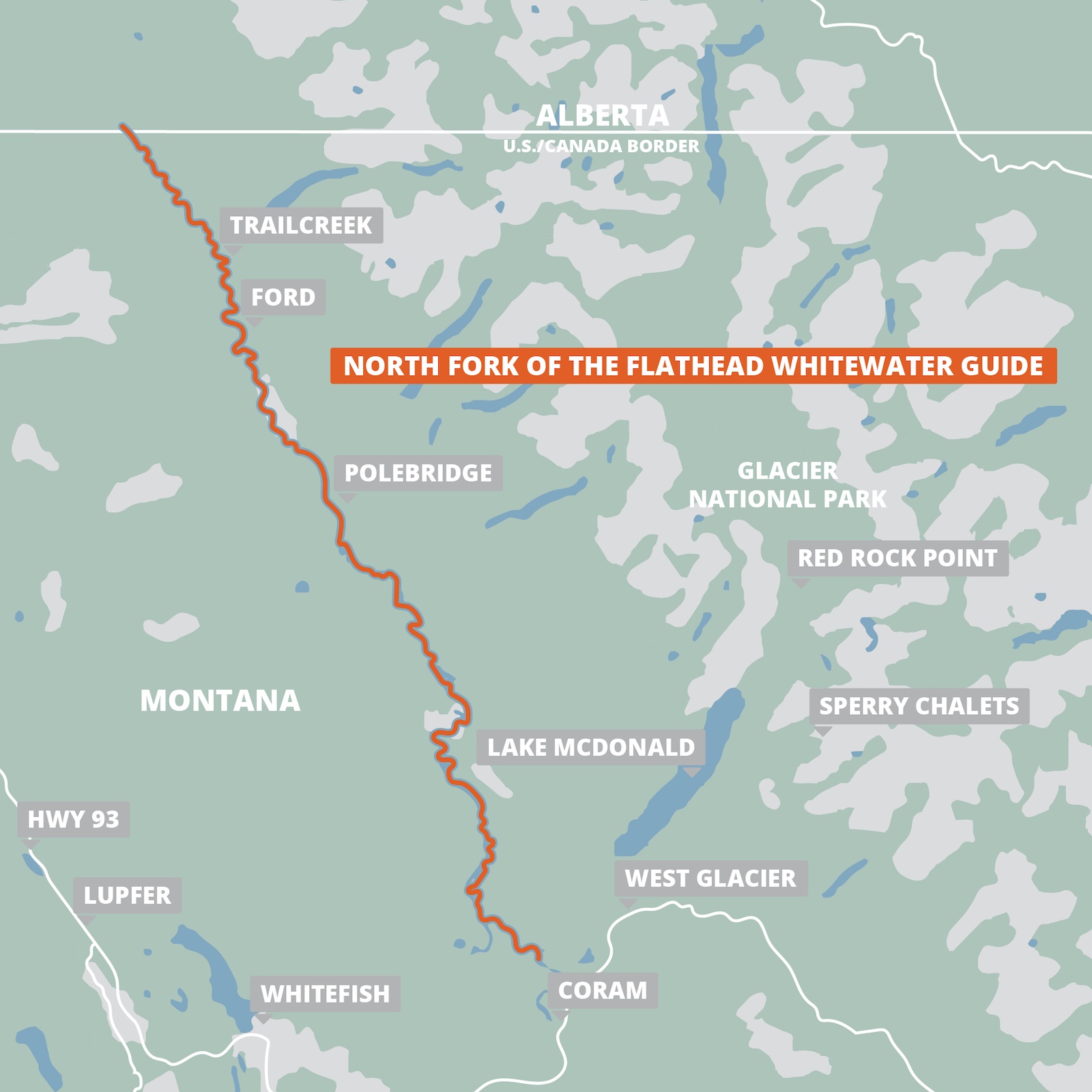 North Fork of the Flathead Whitewater Guide FarOut square map