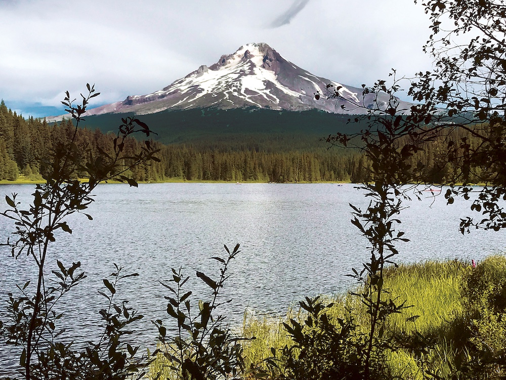 a lake with a mountain in the background