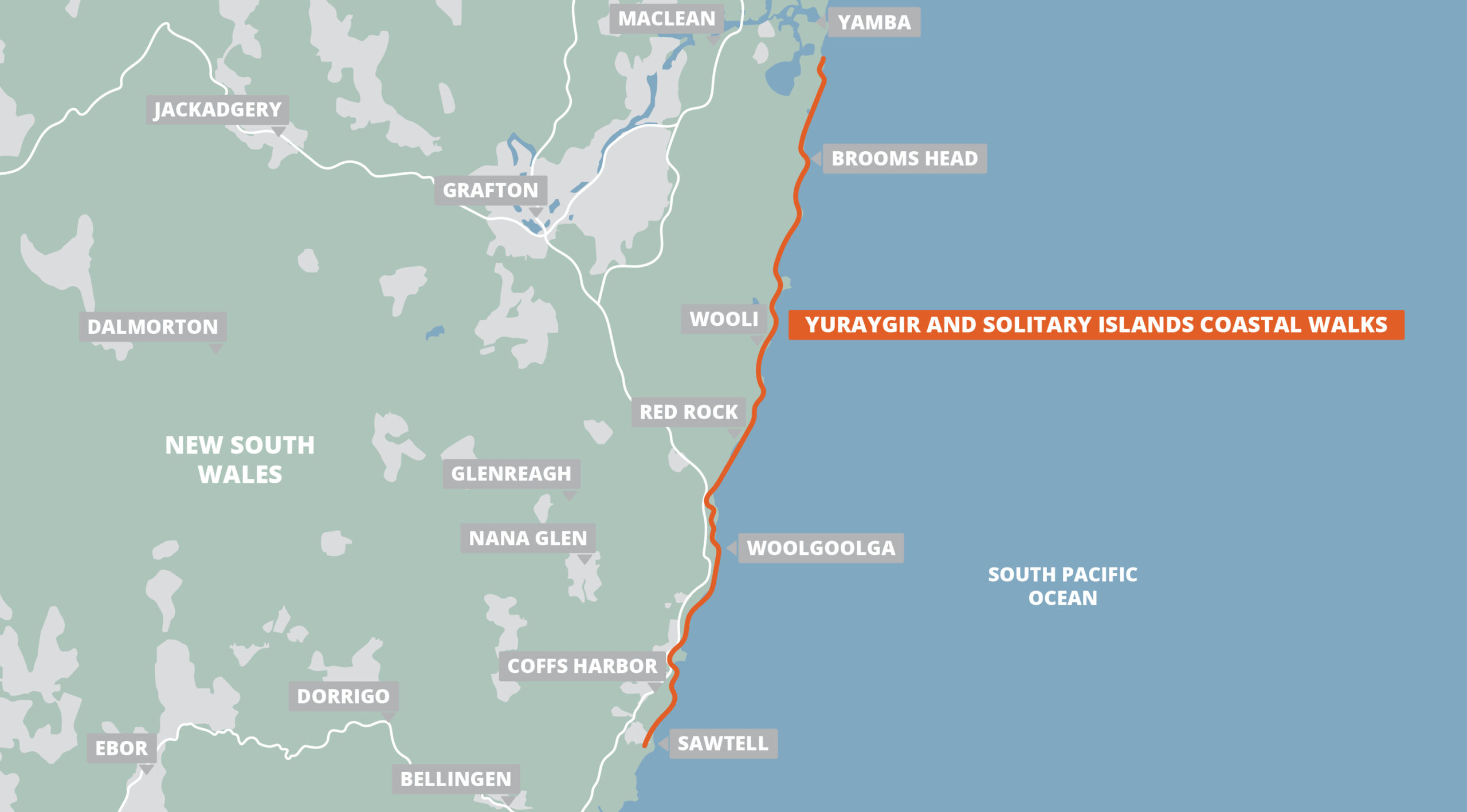 Yuraygir and Solitary Islands Coastal Walks map Yuraygir and Solitary Islands Coastal Walks map