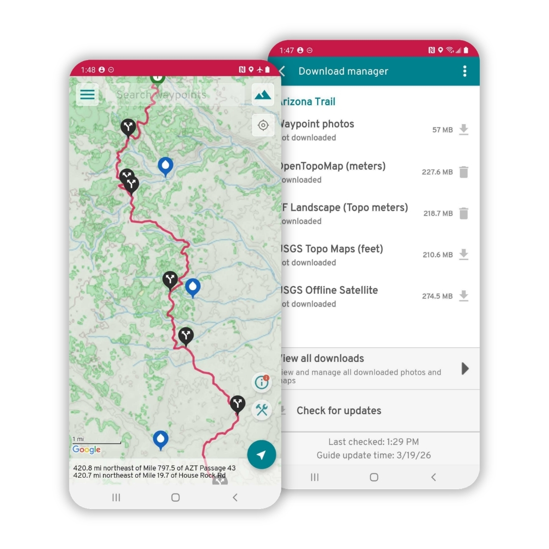 FarOut app screenshots on Android - map and download manager