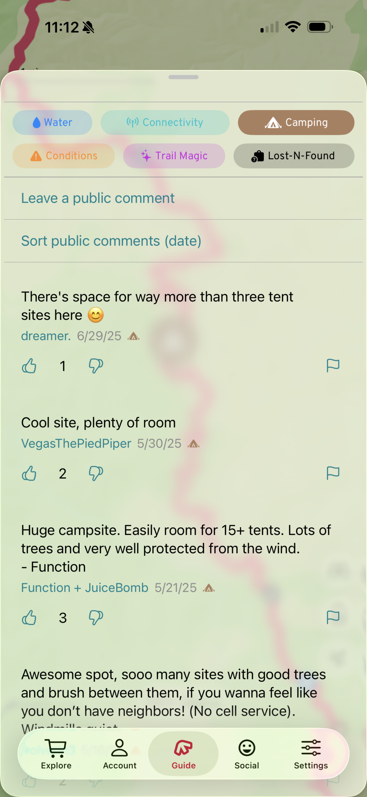 FarOut app screenshot of waypoint comments