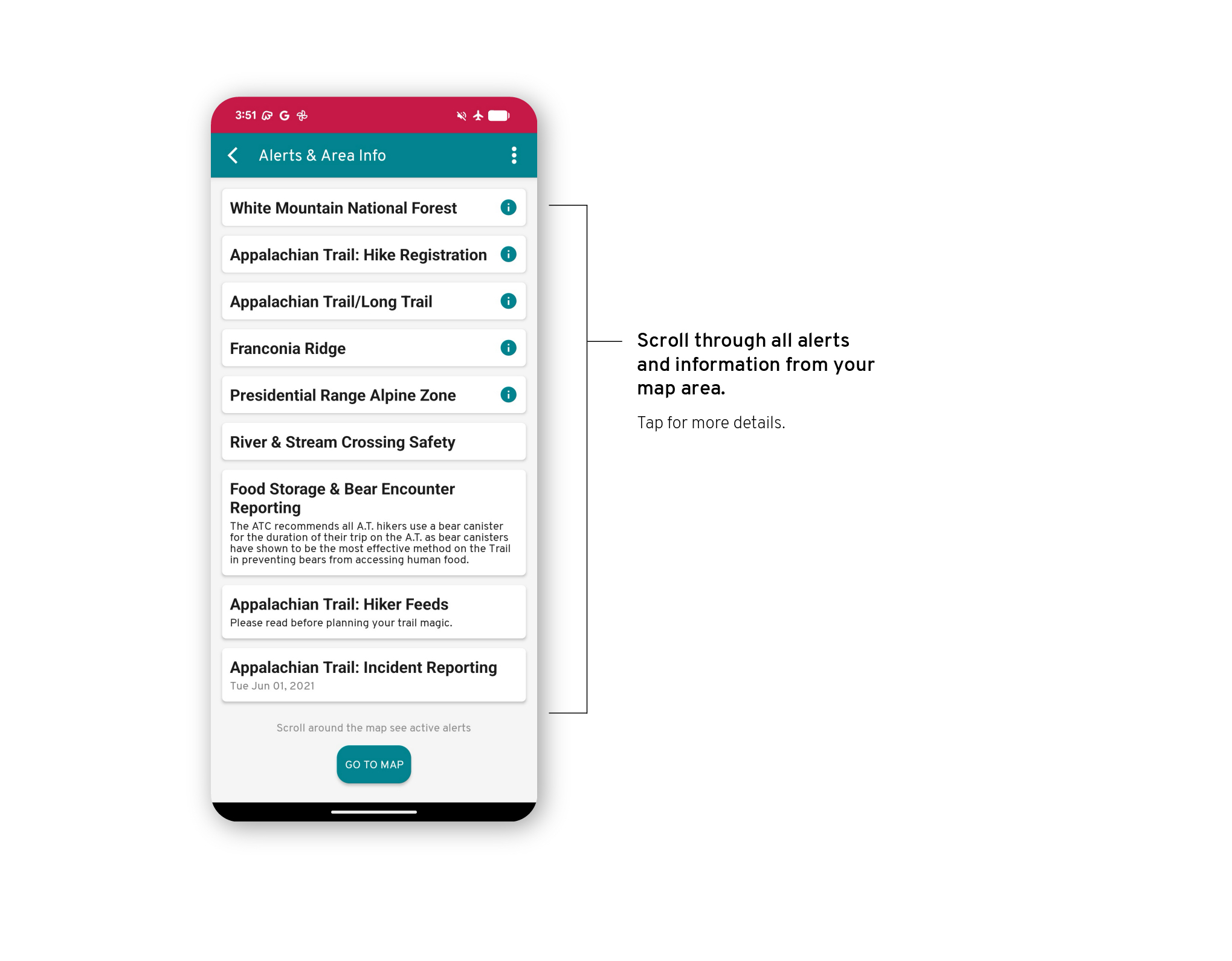 FarOut app Android screenshot of how to for area info details