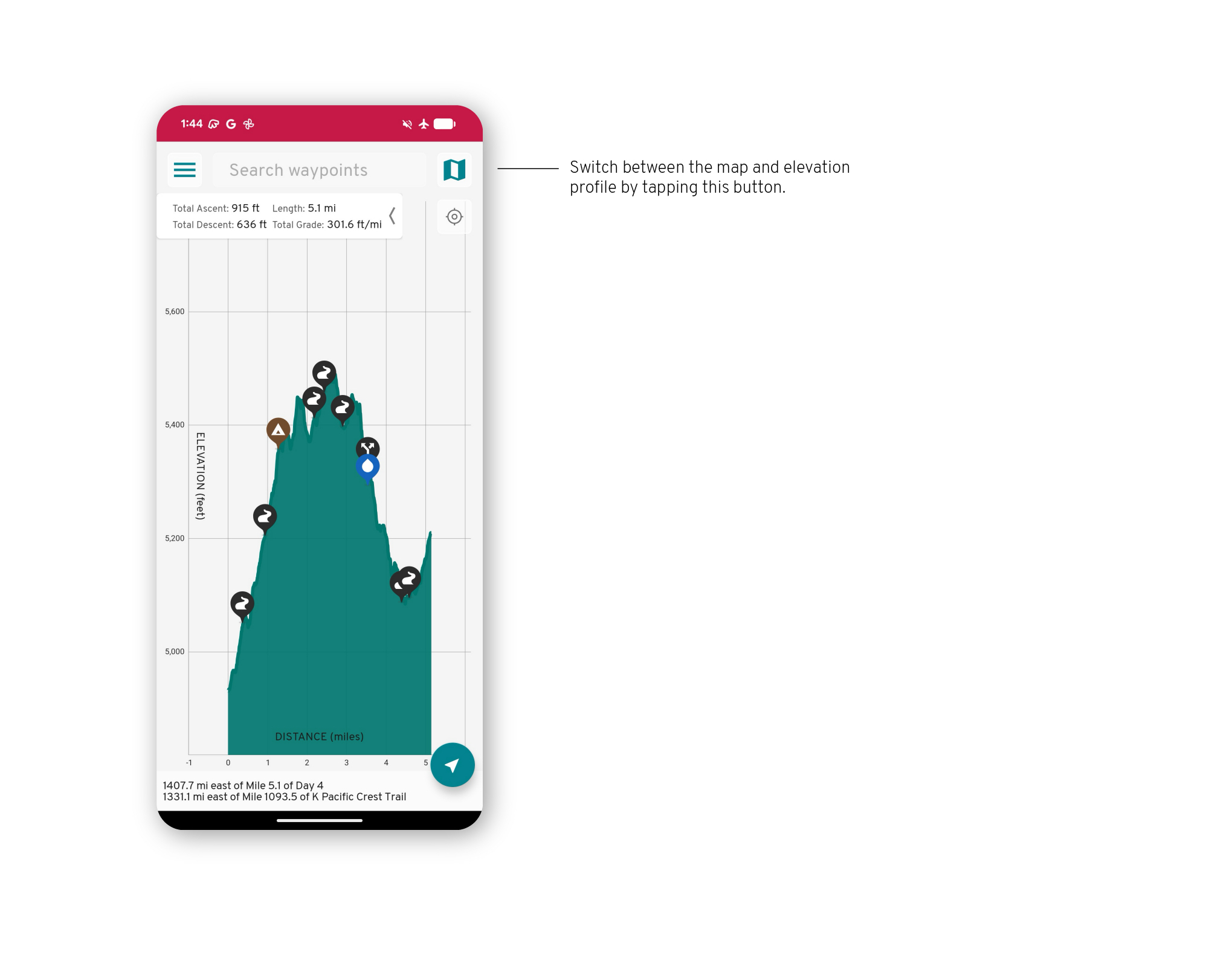 FarOut app Android screenshot of how to create a custom route - elevation profile