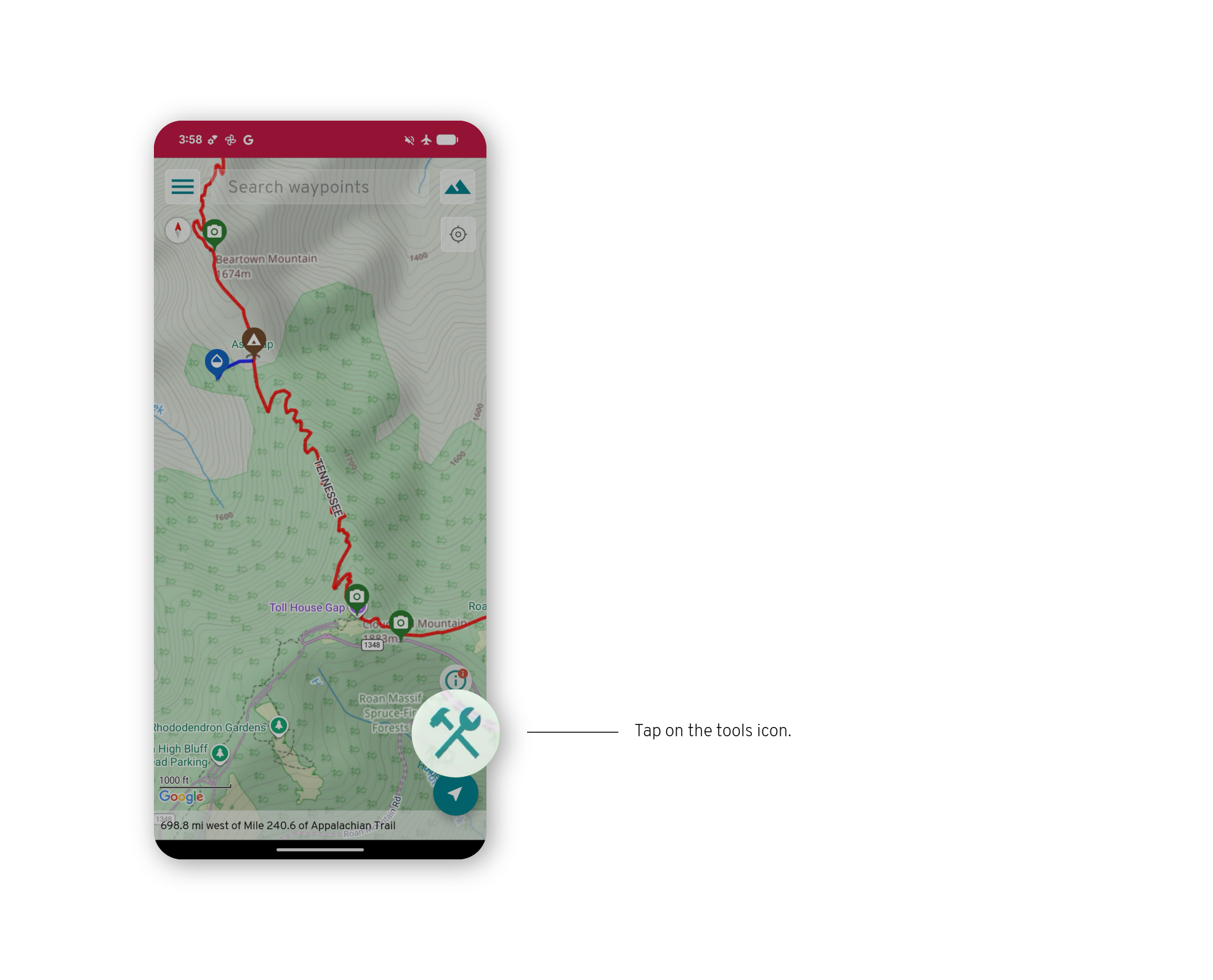 FarOut app Android screenshot of how to create a custom waypoint