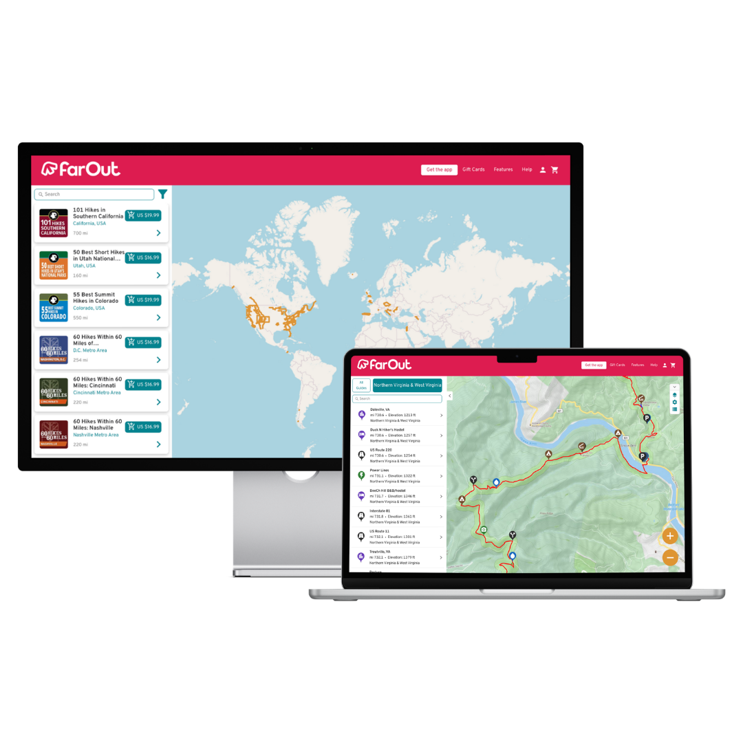 Features - app screenshots updated a desktop screen and laptop with FarOut's Web App showing