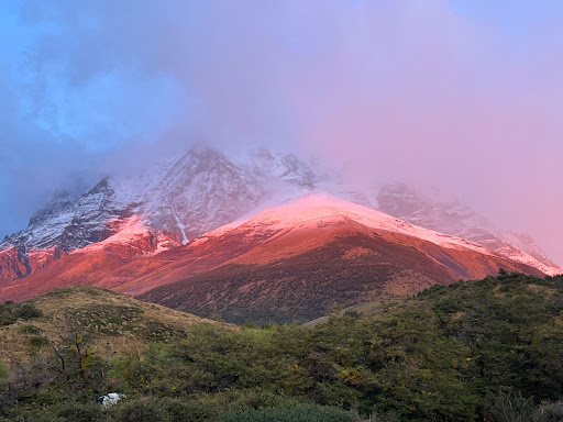 pink mountain sunset on the Torres del Paine