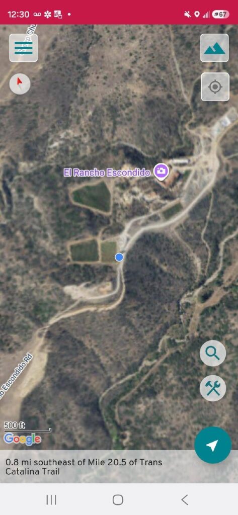 location dot on the Trans Catalina Trail in the FarOut app