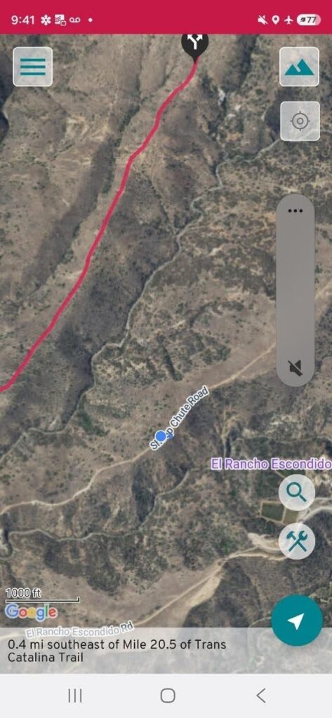 a satellite map of the Trans Catalina Trail in the FarOut app