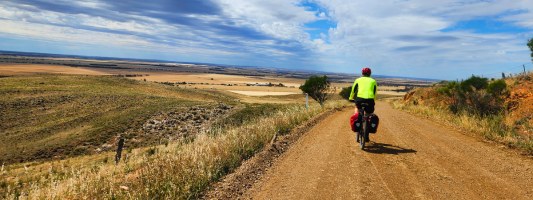 a biker riding on the Lavender Cycling Trail