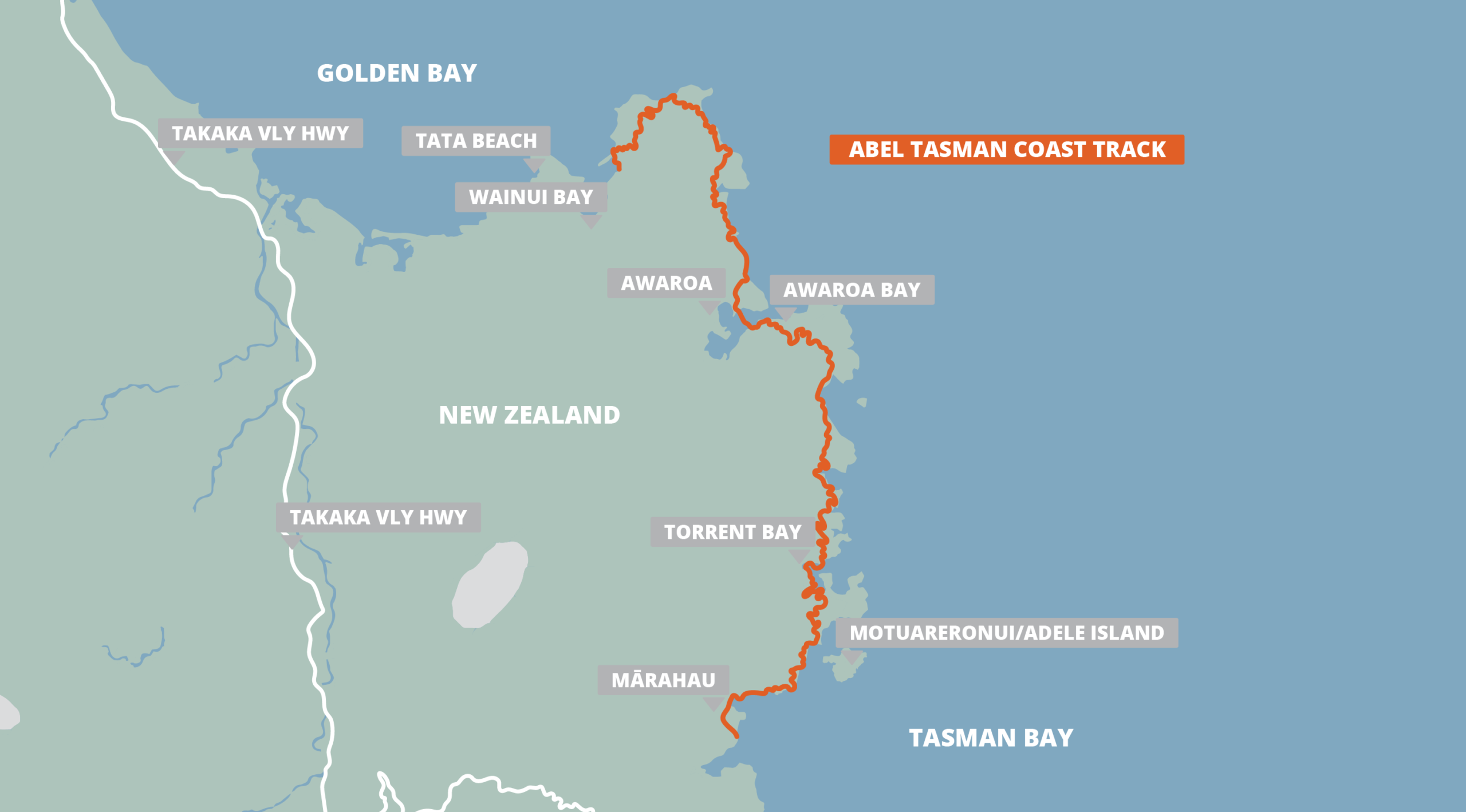 Abel Tasman Coast Track map Abel Tasman Coast Track map by FarOut