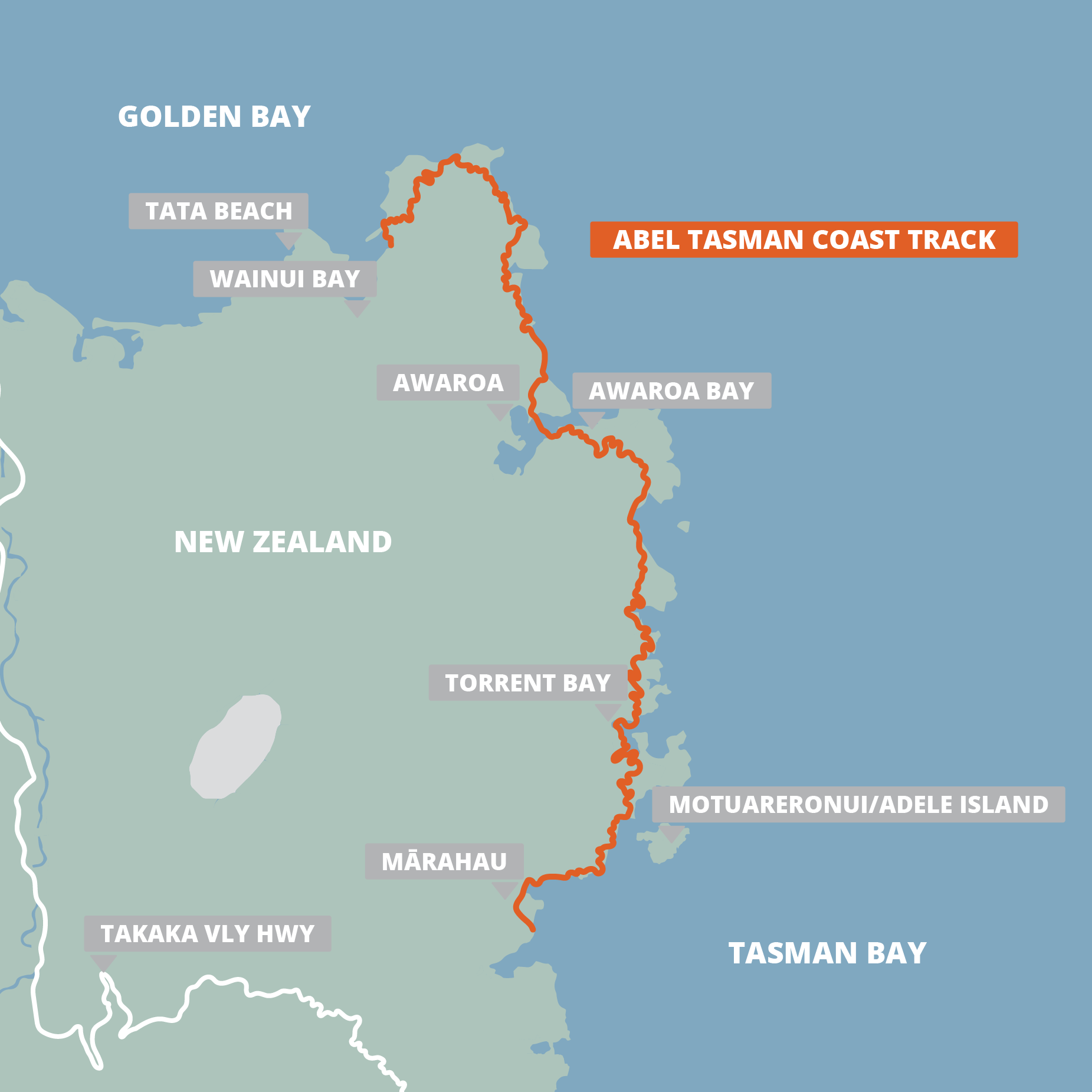 Abel Tasman Coast Track map - square Abel Tasman Coast Track square map by FarOut
