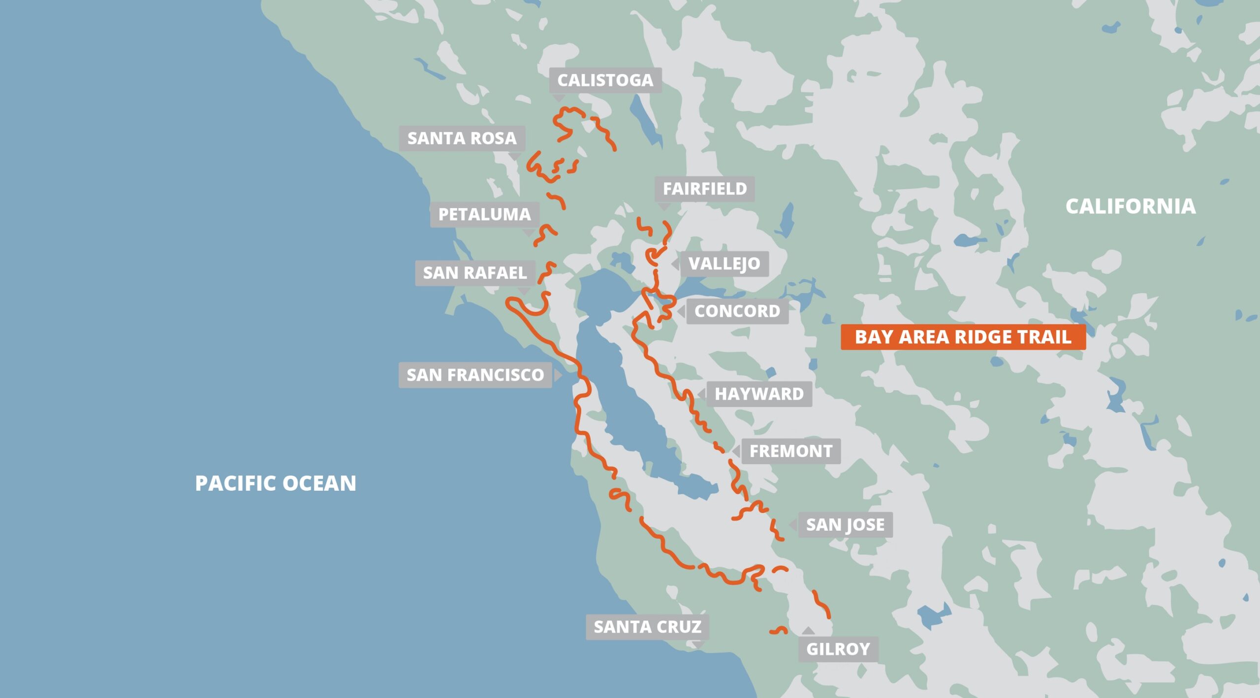 Bay Area Ridge Trail map - full Bay Area Ridge Trail FarOut map - full
