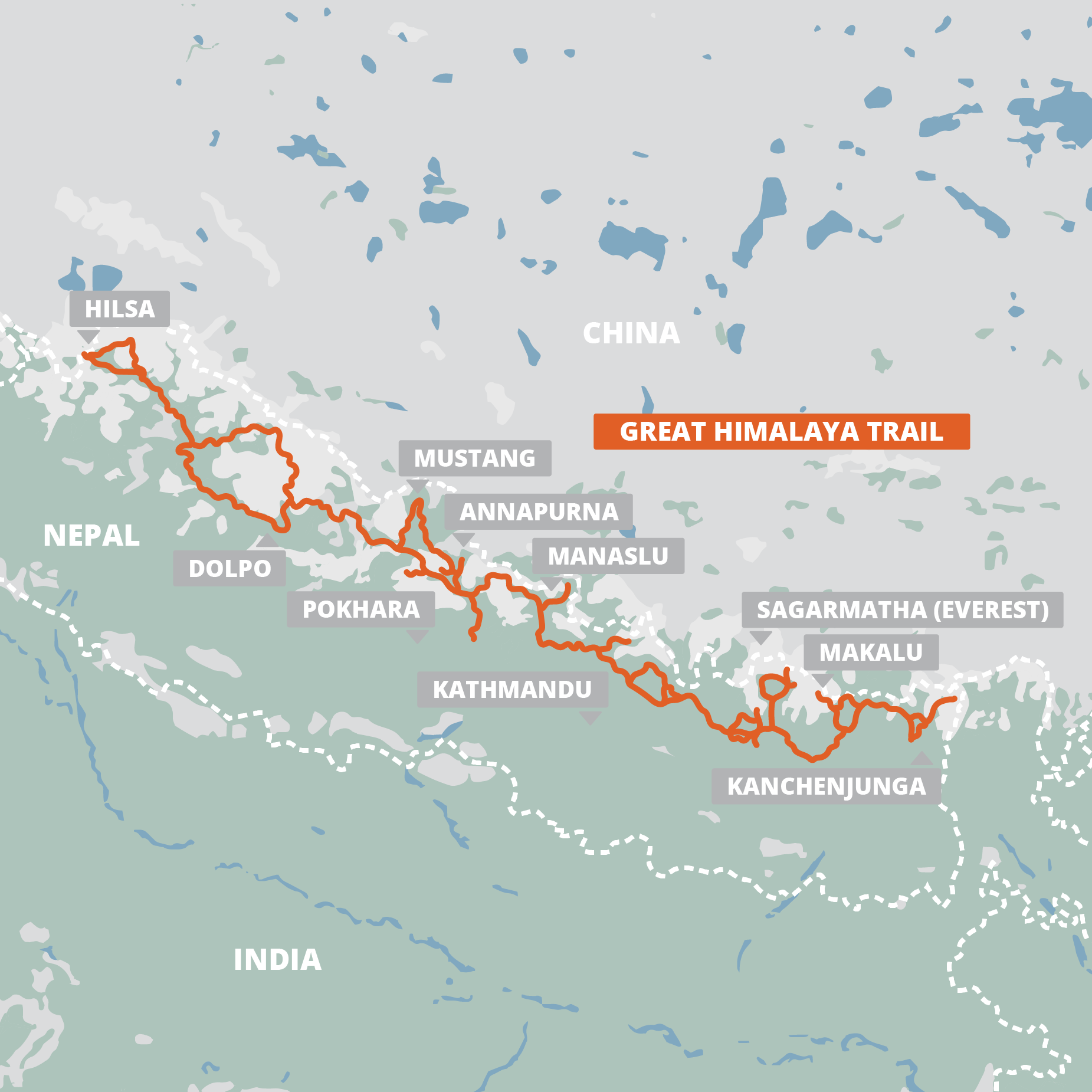 Great Himalaya Trail map - square Great Himalaya Trail map - square by FarOut