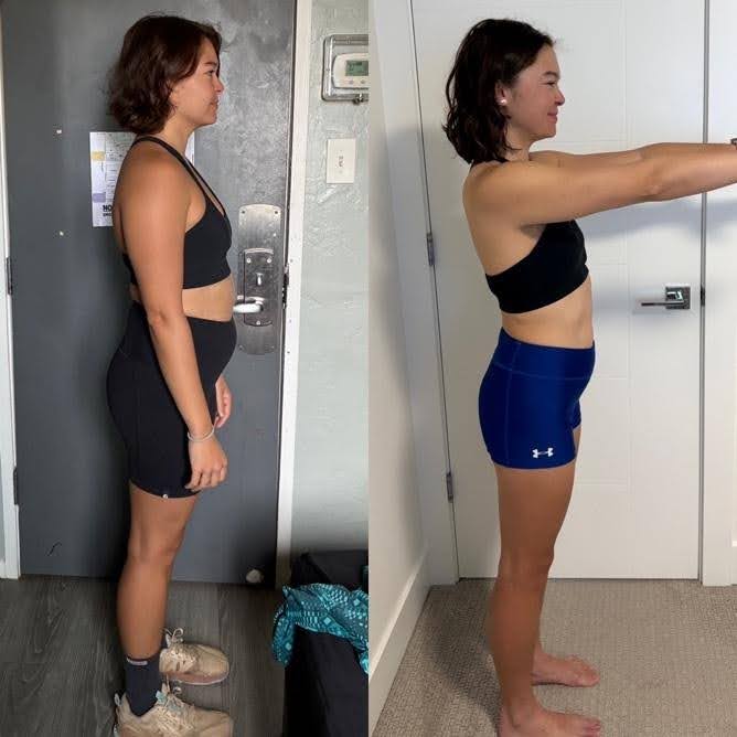 a before and after photo of a female who hiked the pacific crest trail