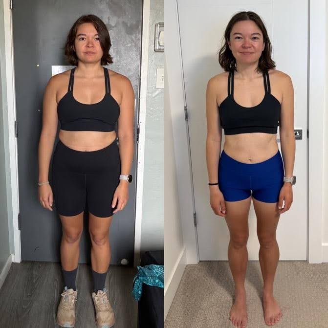 a before and after photo of a female who hiked the pacific crest trail