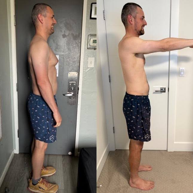 a before and after photo of a male who hiked the pacific crest trail